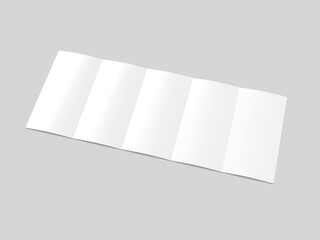 Accordion fold brochure, ten page leaflet, concertina fold. blank white 3d render illustration.