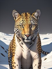 Close-up portrait of a Leopard wearing a sweater, standing on a Tundra. Generative AI
