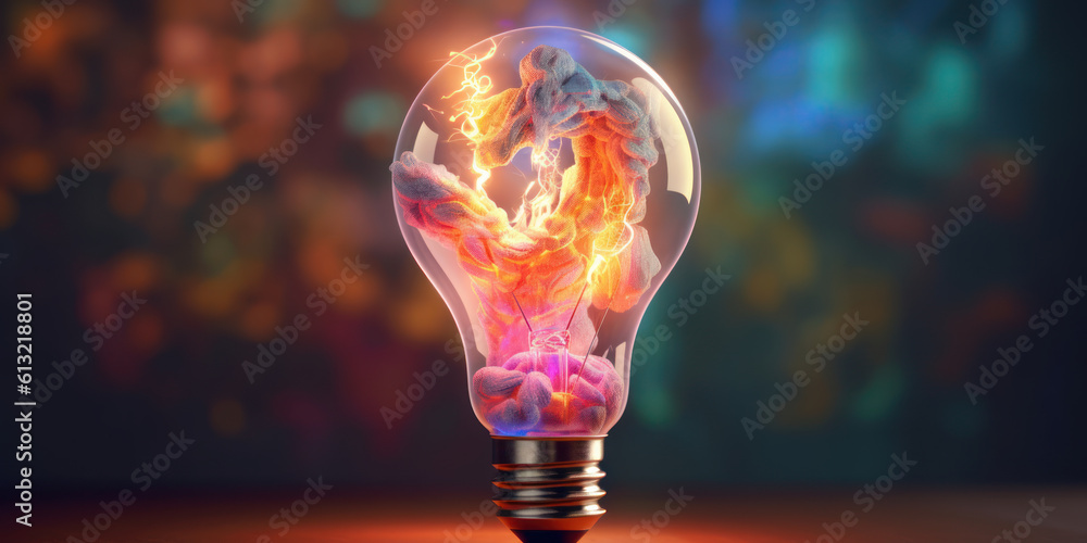 Poster artistic imagination: unique concept with painted lightbulb. generative ai.