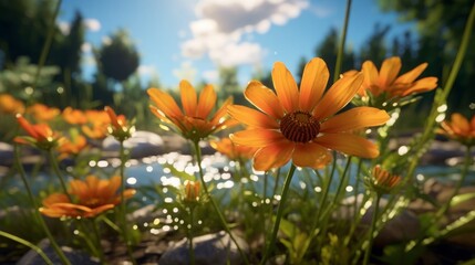 Burst of Colors in Spring Garden. Stunning Ultra-Wide Angle Rendered Shot.