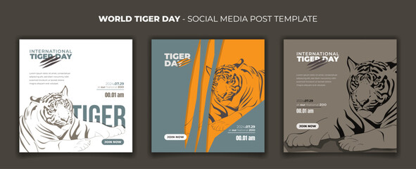 Set of social media post template for international tiger day design