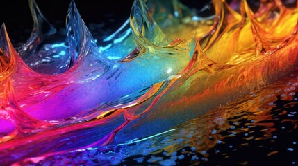 Colorful ink in water on a black background. Colorful water splashes and ripples on a black background. Abstract colorful rainbow water light steaks. Sparkling streams of color. generative AI