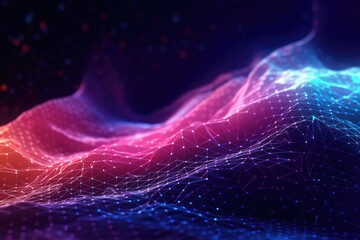 abstract digital landscape with glowing particles in empty space, Motion of digital data flow background. generative AI