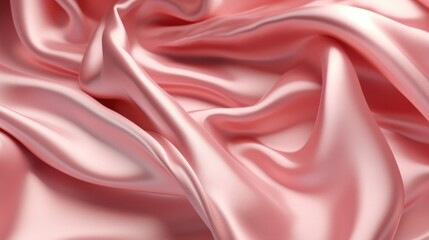 Pink satin background with smooth folds. Satin silk fabric background. Rippling scarf texture. Luxury shiny wallpaper in green