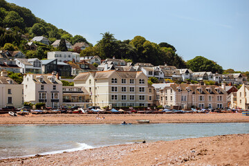 Teignmouth quay estuary with sea side view and houses, English riviera, Devon May 2023