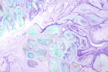 Multicolored creative abstract background. Lilac alcohol ink. Waves, stains, spots and strokes of paint, marble texture