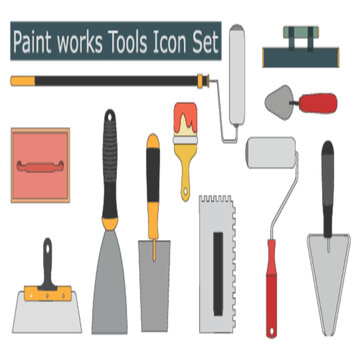 Paint Works Tools Icon Set: A Comprehensive Collection of Painting Equipment and Tools