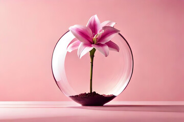 Lily vase arrangement on a light pink background