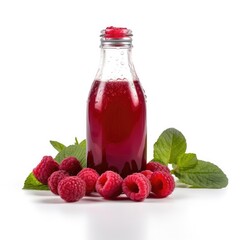 Raspberry juice isolated on white background. Generative AI