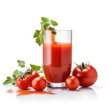 Tomato juice isolated on white background. Generative AI