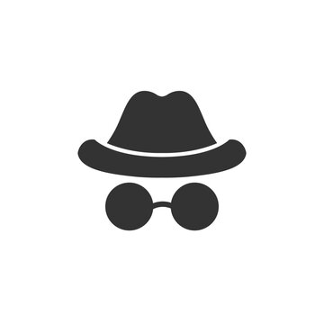 Incognito vector icon. filled flat sign for mobile concept and web design. Hat and glasses glyph icon.