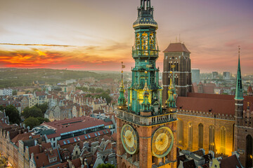 gdansk town hall tower and st. mary church from above