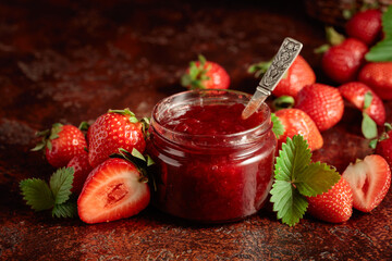 Strawberry jam and fresh berries.