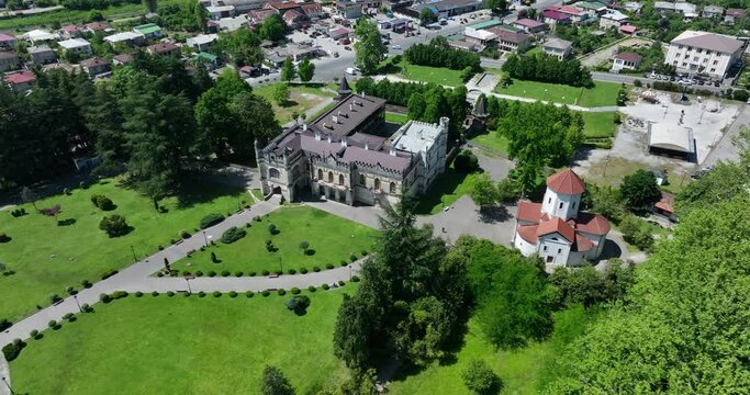 Aerial view of Dadiani Palace in the center of Zugdidi city. Georgia