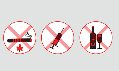 No cigarette, drugs and alcohol icon design. isolated on lite gray background.