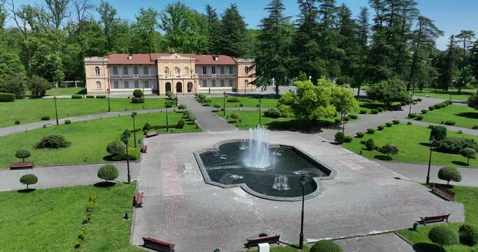Aerial view of Dadiani Palace in the center of Zugdidi city. Georgia