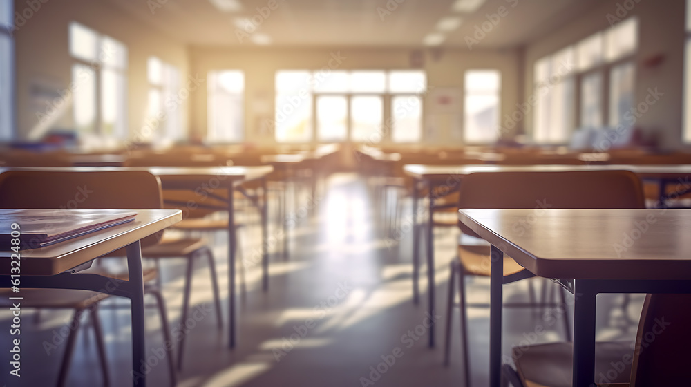 Aufkleber empty school class in the sunshine. created with generative ai technology.