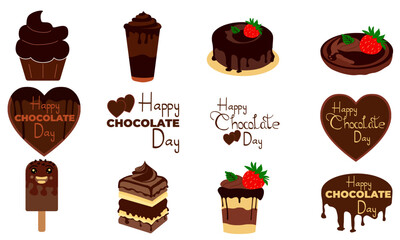Indulge in Bliss: Set of Tempting Chocolate Cakes, Drinks, and Celebrate International Chocolate Day vector design
