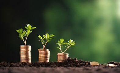 Seed on pile of coins, blurred background picture about investment The benefits grow. copy space