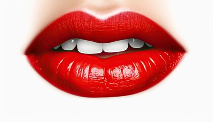 Obraz premium Eighties style close-up of a female mouth with cherry red lipstick. 