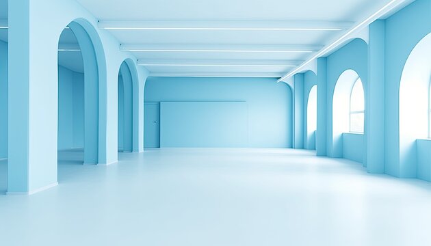 A blue liminal space. minimal architecture. Blue museum interior. Generative AI