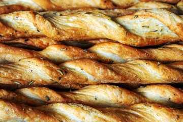 Sticks of buttery yeast dough close up