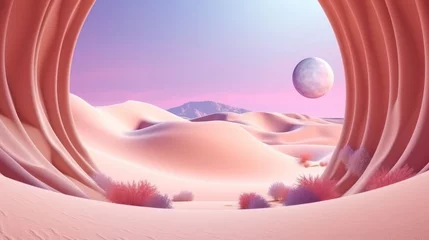 Abwaschbare Fototapete Hell-pink 3d render Surreal pastel landscape background. Generative ai