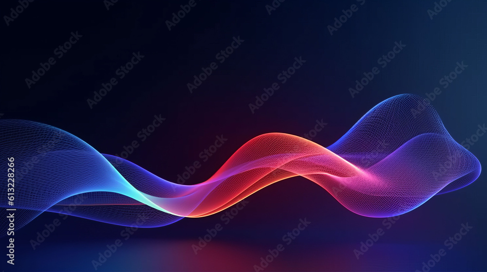 Poster a colorful light wave on a dark background. generative ai
