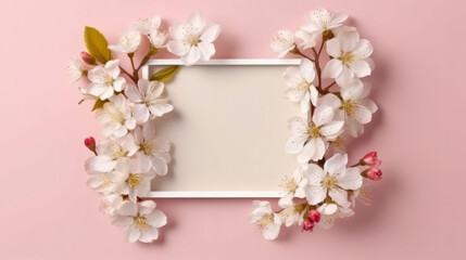 Fototapeta na wymiar Close up blank photo frame with springs flowers season. Generative ai