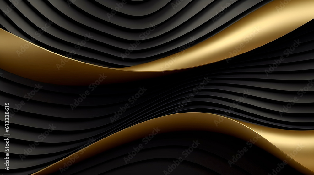 Poster a gold and black abstract background with flowing lines. generative ai