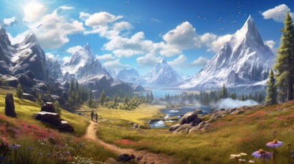 Fototapeta premium Beautiful Scenery Landscape Game Art