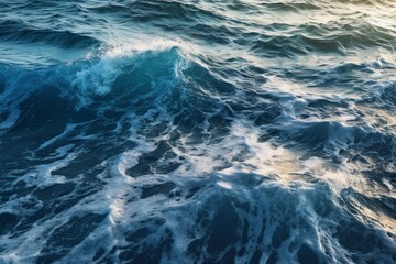 Naklejka na ściany i meble Ocean waves crashing onto a rocky shore. Generative AI