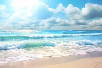 Fototapeta na wymiar Serene beach scene with waves gently rolling onto the shore. Generative AI