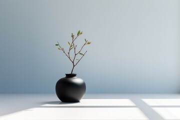 Green plant in a sleek black vase. Generative AI