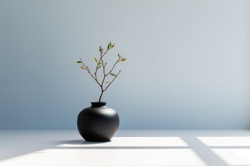 Green plant in a sleek black vase. Generative AI