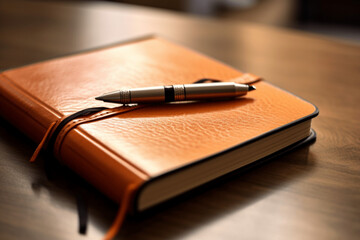 Leather notebook and pen generative ai