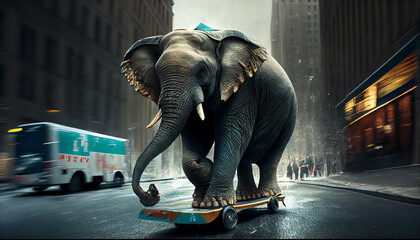 Elephant on Skates created with Generative AI technology