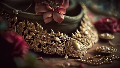 traditional and royal bridal wedding jewelry poster for glamourous look generative ai