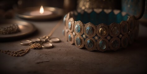 elegant and golden indian accessory photography for anniversary generative ai