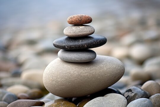 Balanced rock sculpture made out of natural stones. Generative AI