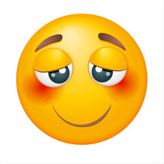 Shy vector emoji on white background. Vector blushful emoji. Smiling yellow blushed face . Happy. Cute emoticon.