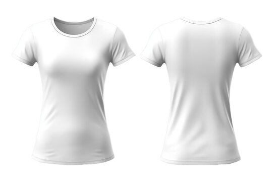 Plain white women's t-shirt mockup with front and back views, isolated on transparent background, genetaive ai