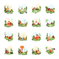 Pack of Forest Camping Flat Illustrations 

