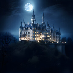 Fototapeta na wymiar Dunrobin_Castle_on_moonlight