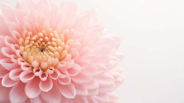 Dahlia petals macro. Chrysanthemum flower head. Floral abstract background. Generative AI. Illustration for banner, poster, cover, brochure or presentation.