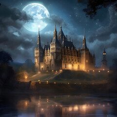 Fototapeta na wymiar Hluboka_Castle_on_moonlight