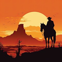 Fototapeta na wymiar Exploring the Wild West: Cowboy Riding Through the Desert on a Horse with Rope and Hat. Generative AI