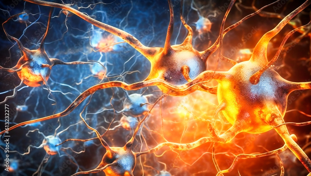 Poster neuron cells fantasy concept illustration. created with generative ai technology.