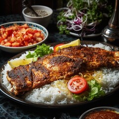 Smoky and Flavorful Iraqi Masgouf with Rice and Salad