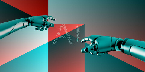 artificial intelligence robotic arm with AI algorithm on abstract background